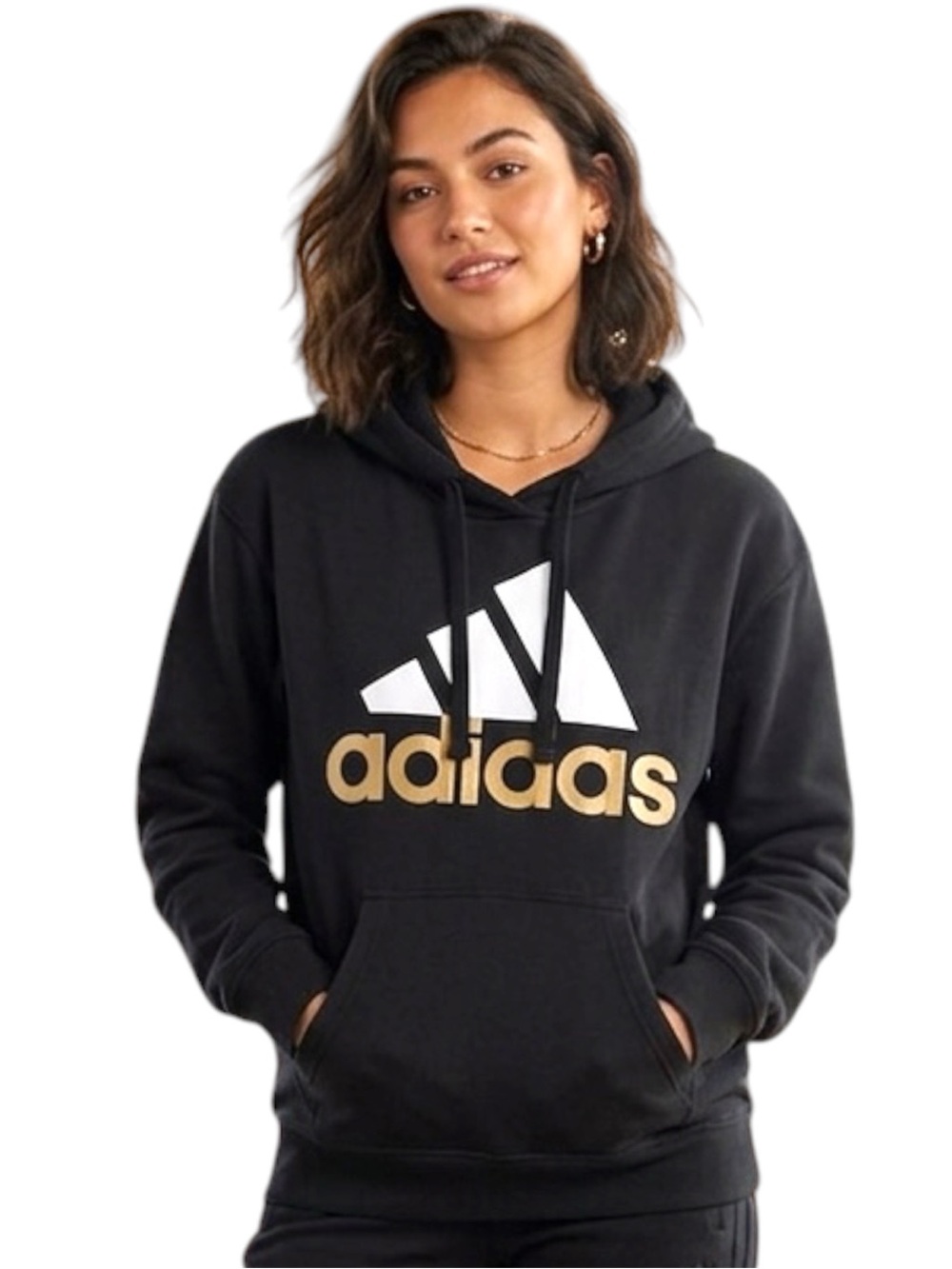 Adidas Womens Essentials Black Hooded Metallic Logo Sweatshirt Hoodie Size Small